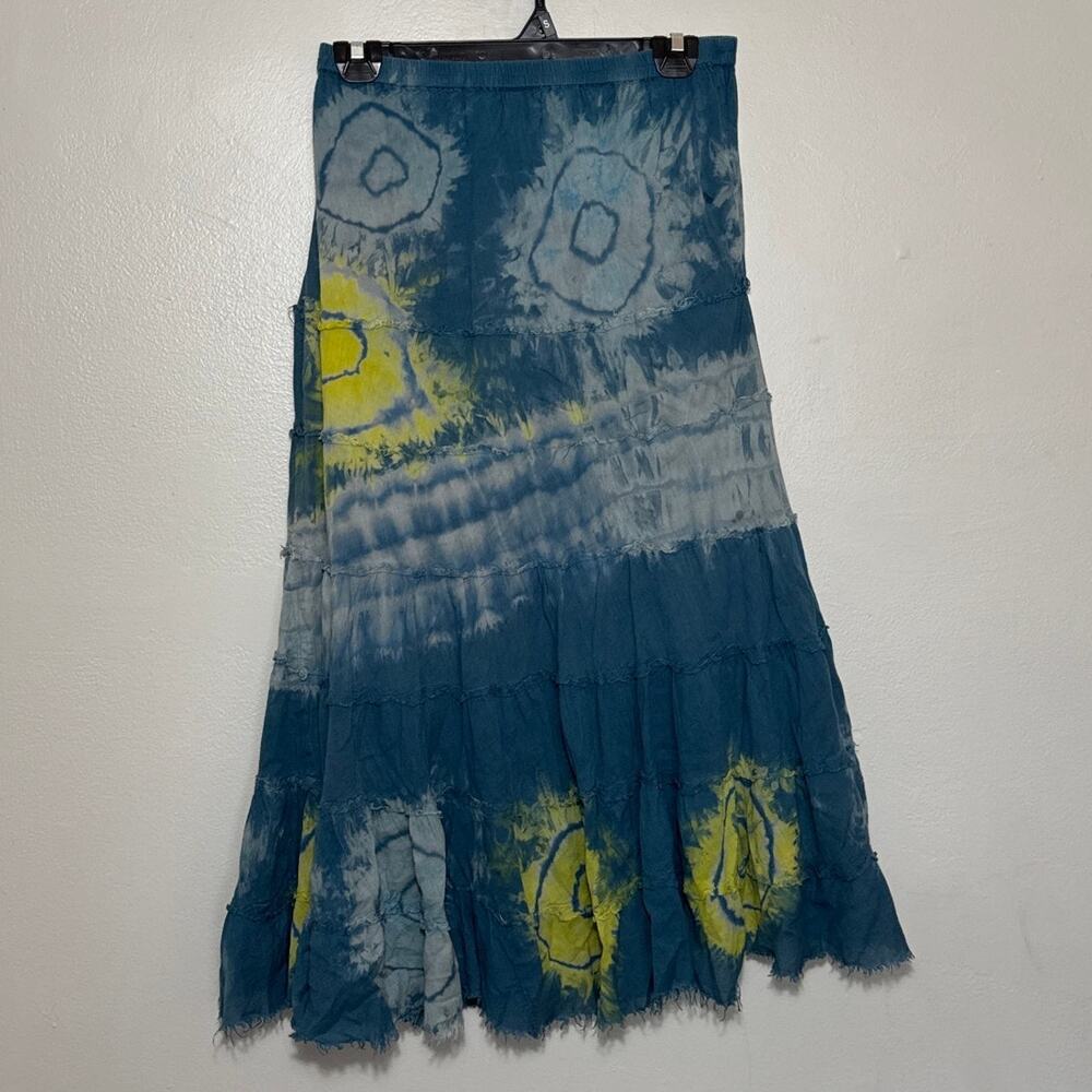 Women's Size L Y2K Vintage Nolita NYC Boho Tie Dye Maxi Blue Green Cotton Skirt